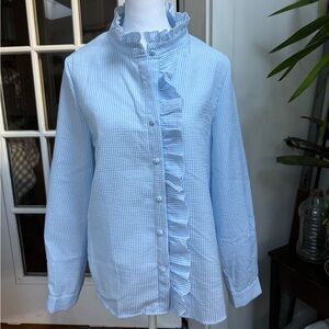 Blue/white Striped Ruffle Blouse NWOT